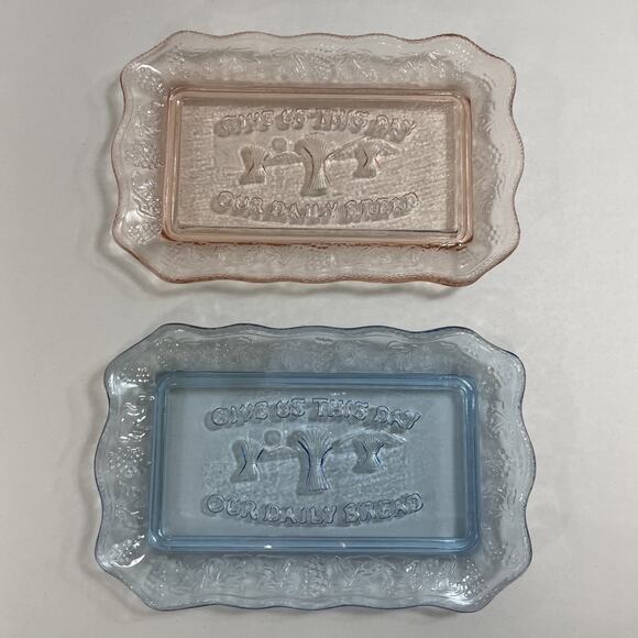 Vintage Tiara Indiana Glass "Give Us This Day Our Daily Bread" Tray Platter Set - Picture 1 of 15